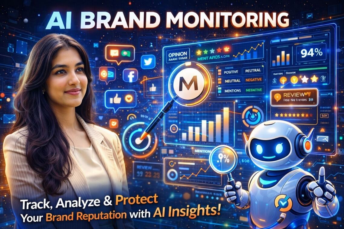 AI brand monitoring tools analyzing online mentions and sentiment for effective brand management and reputation tracking.