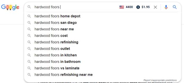Hardwood floors keyword phrase search in google