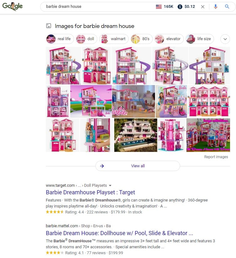 Barbie dreamhouse google search snippet