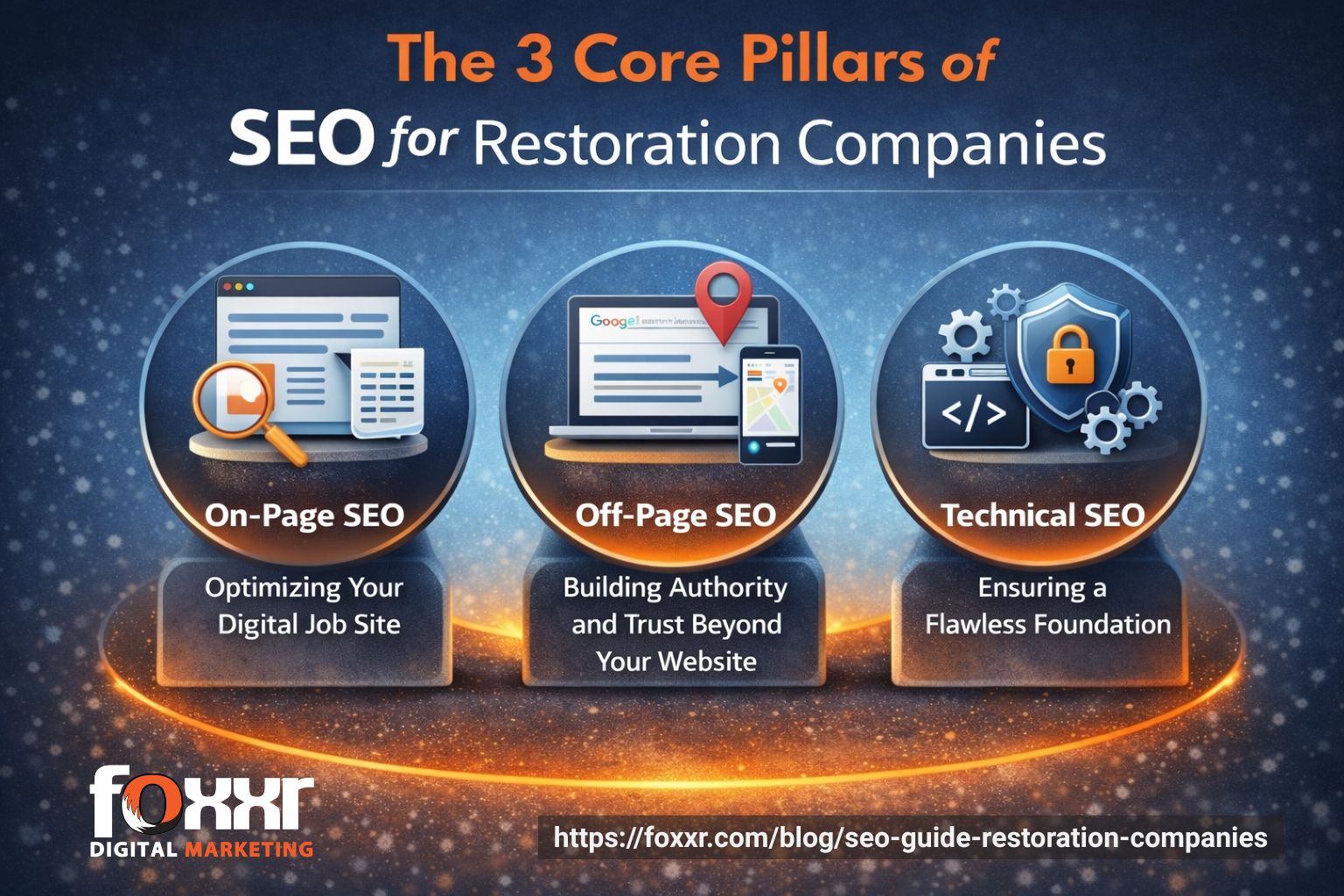 User-Inserted Diagram showing the three pillars: on-page, off-page, and technical seo - seo for restoration companies