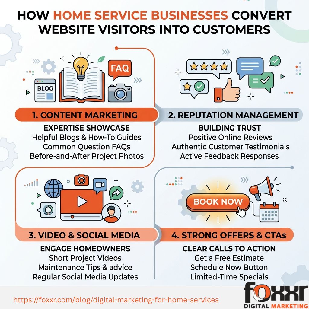Contractor's website showing customer testimonials and a