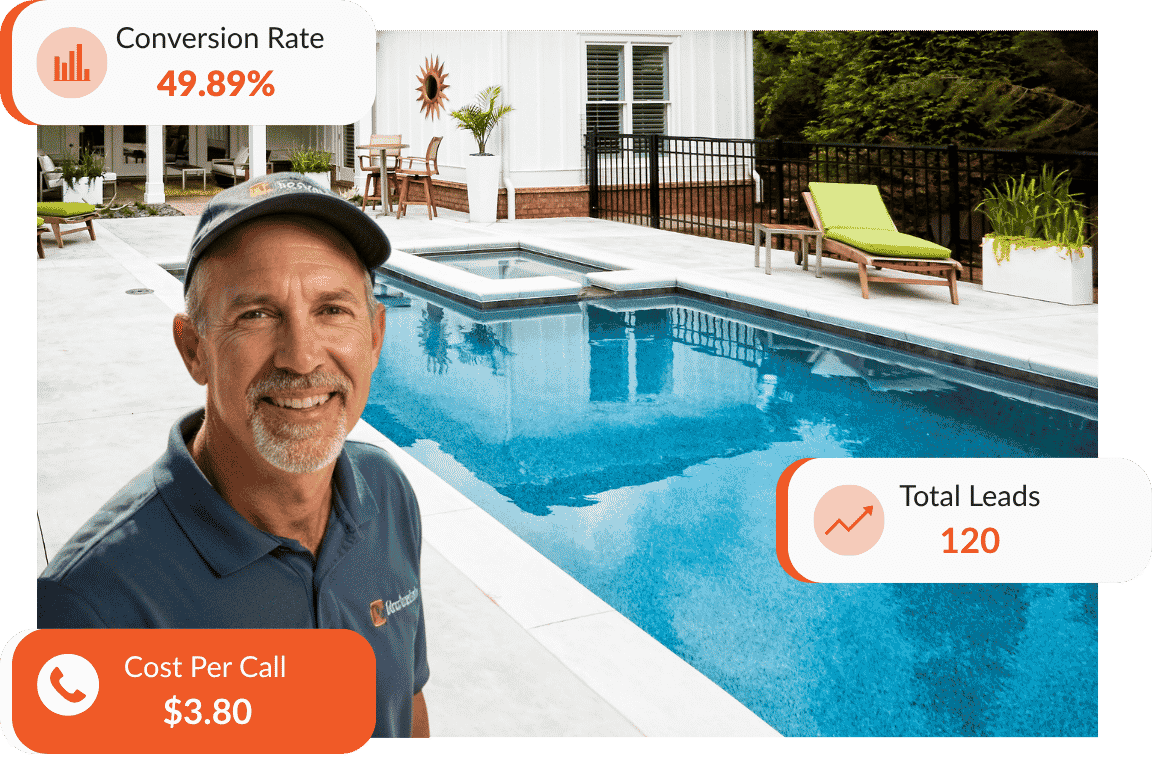 A man stands beside a pool, next to a sign that reads "pool maintenance," indicating ongoing upkeep of the area.